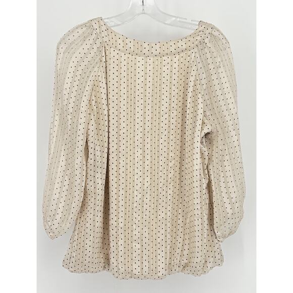 Roz & Ali Womens XL Polka Dot Blouse Beige Tie Neck 3/4 Sleeve Bubble Hem Top - Picture 6 of 15